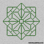 A simulated image of the stitched needlepoint design: 8-Pointed Mandala Outline Green. Not A.I. generated.