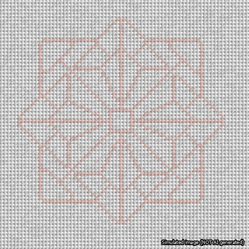 A simulated image of the stitched needlepoint design: 8-Pointed Mandala Outline Pink. Not A.I. generated.