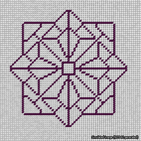 A simulated image of the stitched needlepoint design: 8-Pointed Mandala Outline Purple. Not A.I. generated.