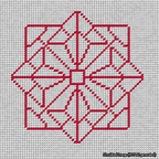 A simulated image of the stitched needlepoint design: 8-Pointed Mandala Outline Red. Not A.I. generated.