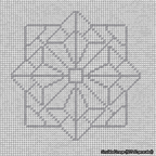 A simulated image of the stitched needlepoint design: 8-Pointed Mandala Outline Silver. Not A.I. generated.