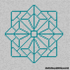 A simulated image of the stitched needlepoint design: 8-Pointed Mandala Outline Turquoise. Not A.I. generated.