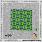 A taped needlepoint canvas with the design: Abstract Squares Green.