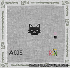 A taped needlepoint canvas with the design: Circle Black Cat.