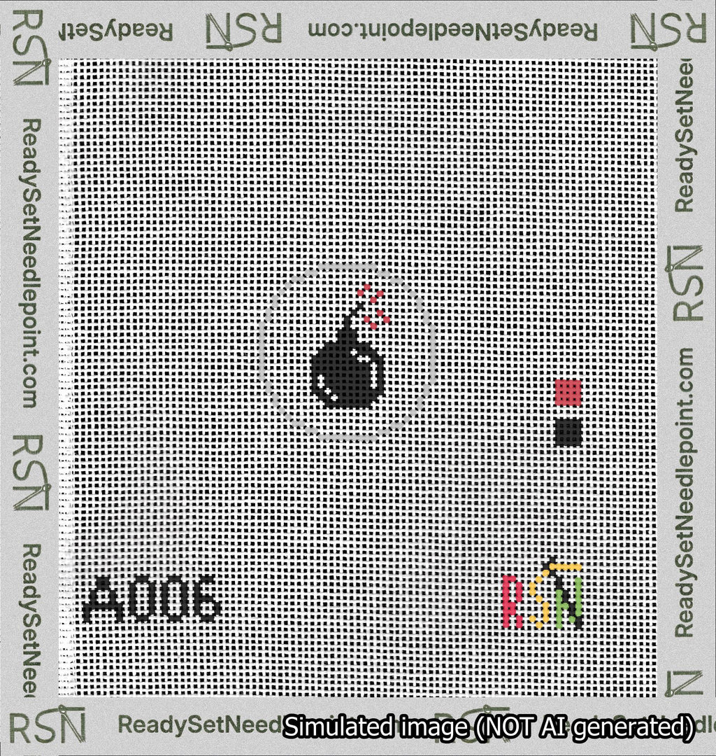 A taped needlepoint canvas with the design: Circle Bomb.