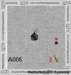 A taped needlepoint canvas with the design: Circle Bomb.