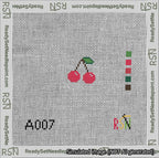 A taped needlepoint canvas with the design: Circle Cherries.