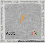 A taped needlepoint canvas with the design: Circle Lightning.