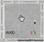 A taped needlepoint canvas with the design: Circle Mouse Pointer Hand.