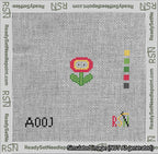 A taped needlepoint canvas with the design: Circle Fire Flower.