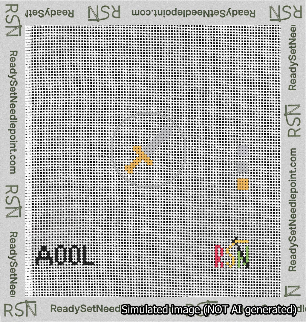 A taped needlepoint canvas with the design: Circle Sword.