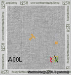 A taped needlepoint canvas with the design: Circle Sword.