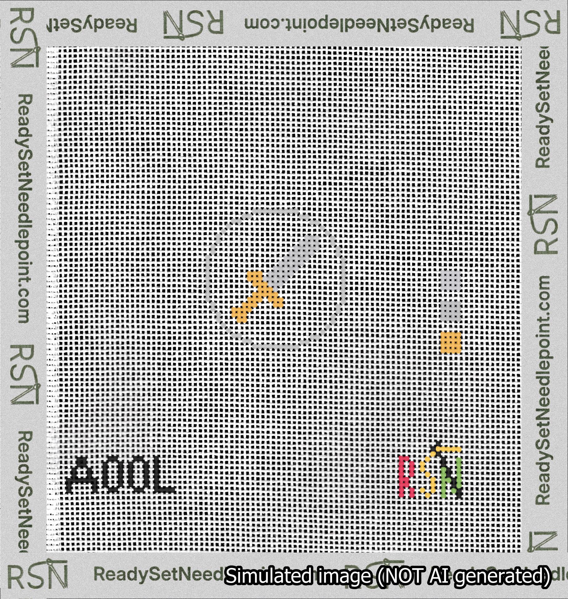 A taped needlepoint canvas with the design: Circle Sword.