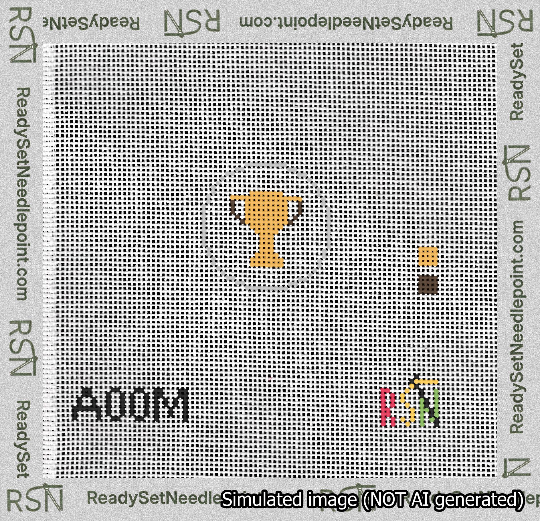 A taped needlepoint canvas with the design: Circle Trophy.