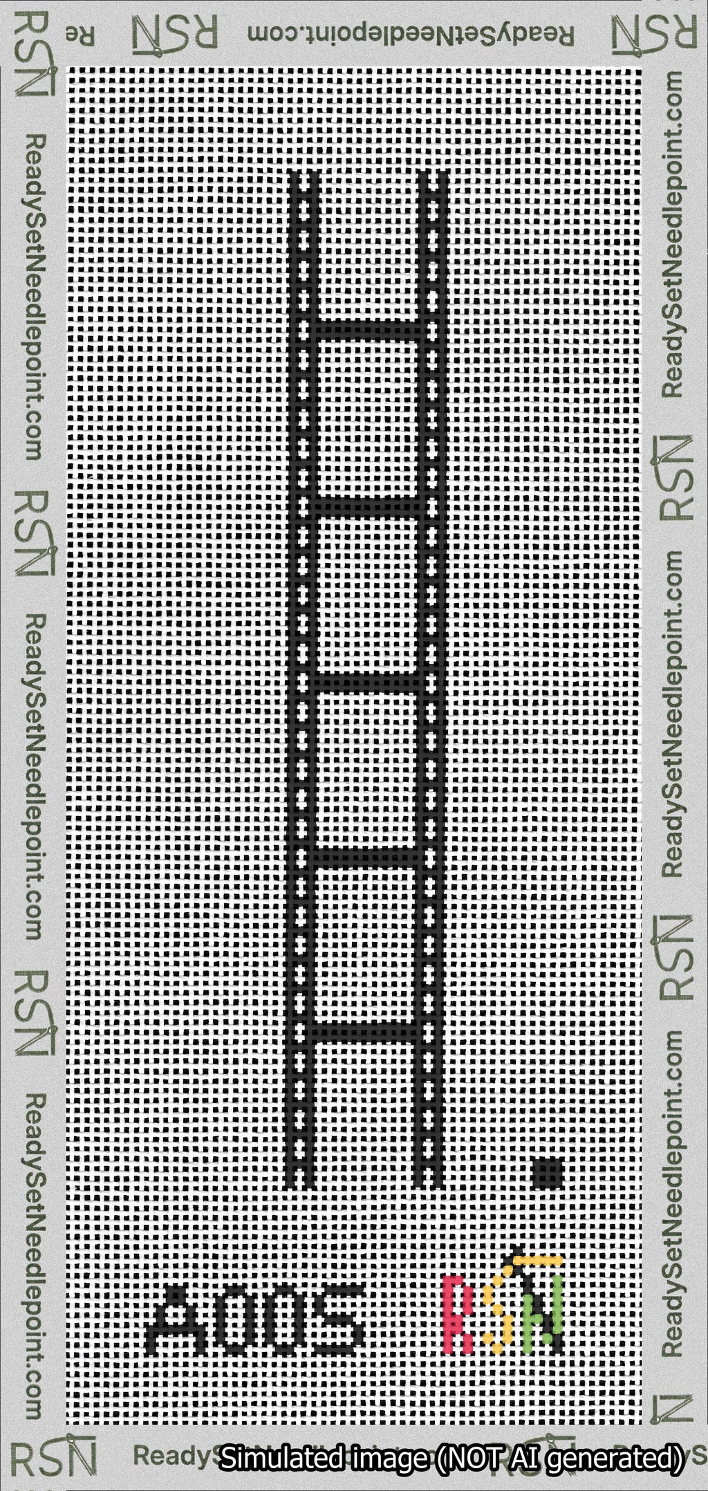 A taped needlepoint canvas with the design: Filmstrip Key Fob.