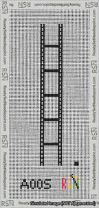 A taped needlepoint canvas with the design: Filmstrip Key Fob.