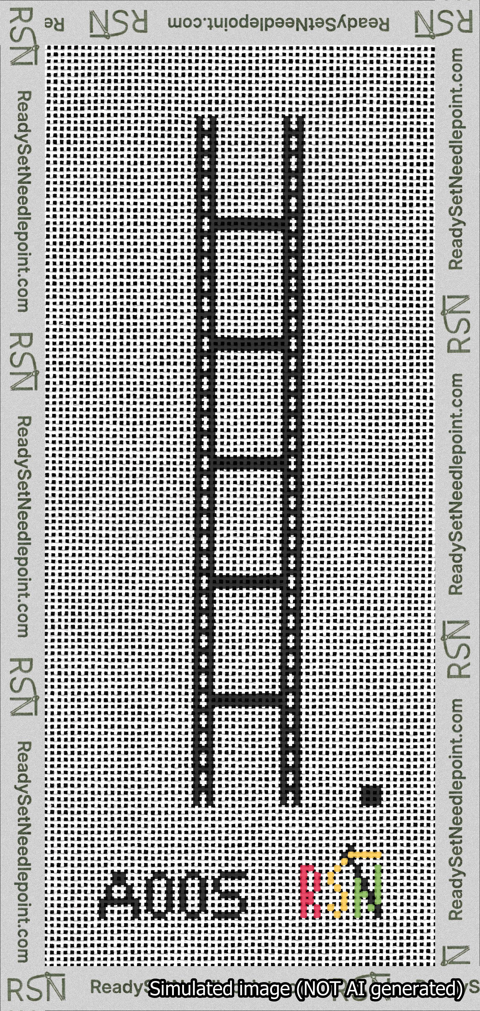A taped needlepoint canvas with the design: Filmstrip Key Fob.