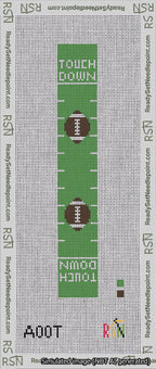A taped needlepoint canvas with the design: Football Key Fob.
