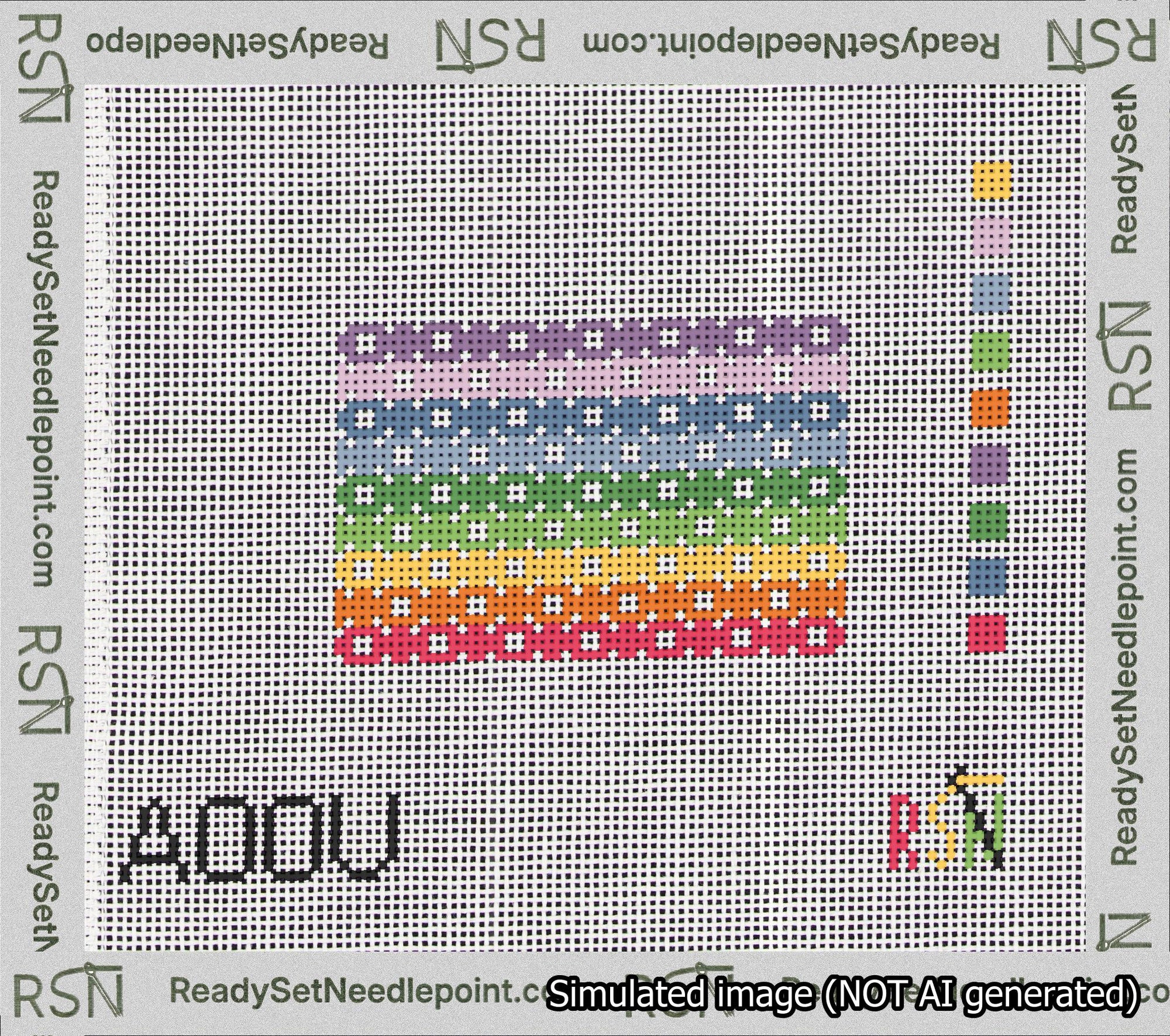 Geometric Rainbow Bag Tag Needlepoint Canvas Design