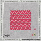 A taped needlepoint canvas with the design: Lopsided Heart Grid White on Red.