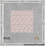 A taped needlepoint canvas with the design: Lopsided Heart Grid White on Pink.