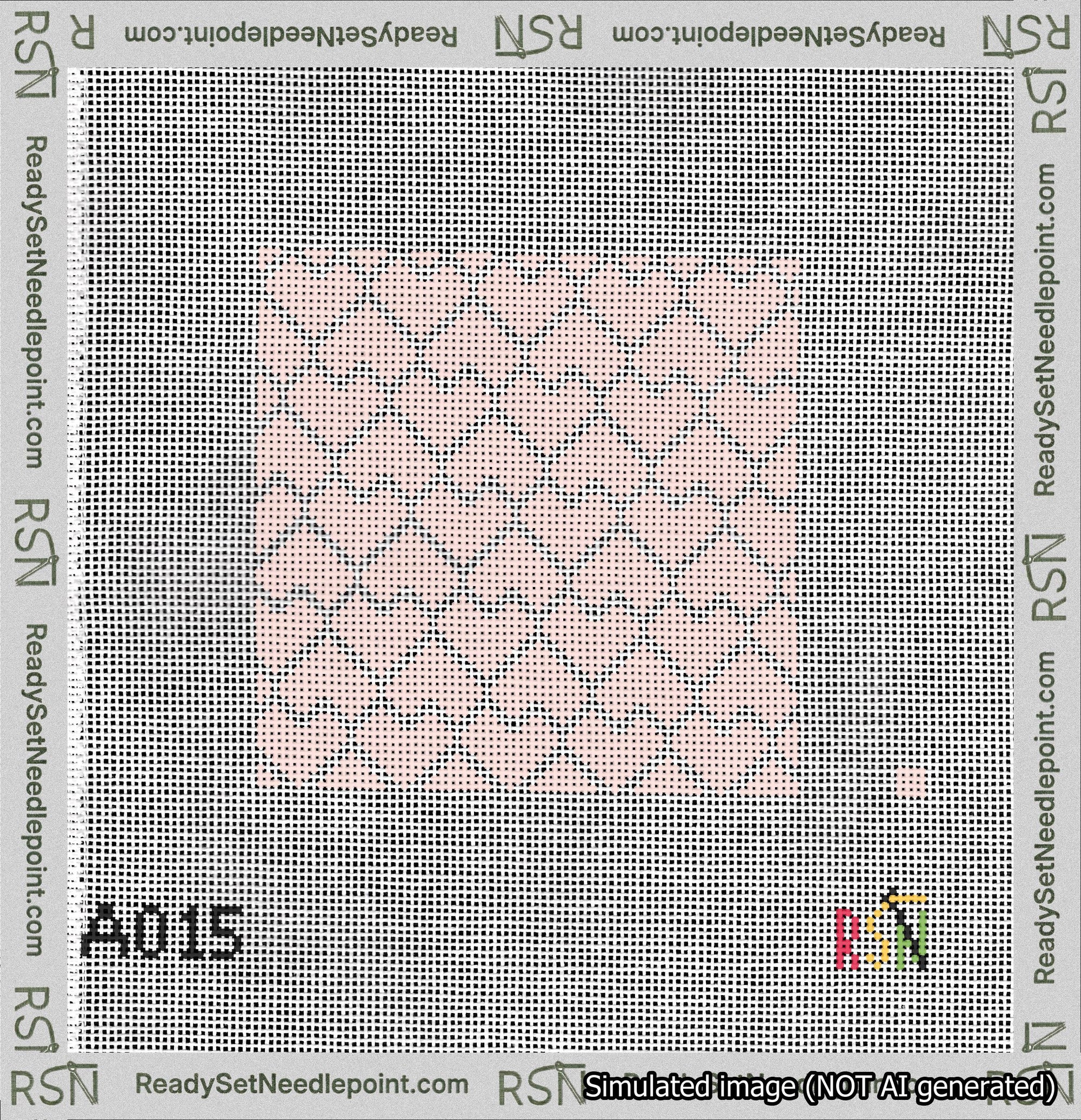 A taped needlepoint canvas with the design: Lopsided Heart Grid White on Pink.