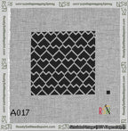 A taped needlepoint canvas with the design: Lopsided Heart Grid White on Black.