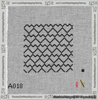 A taped needlepoint canvas with the design: Lopsided Heart Grid Black on White.