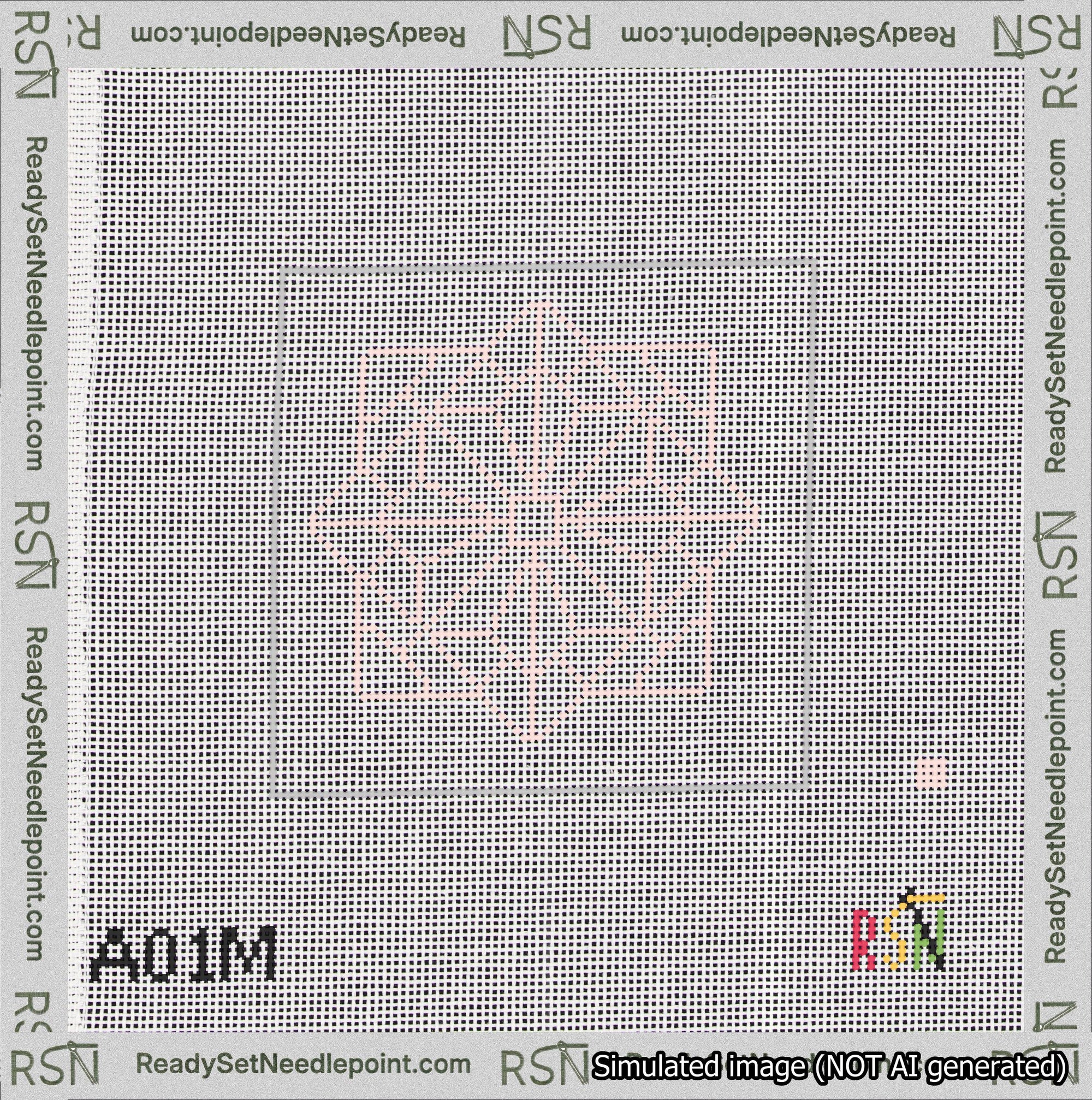 A taped needlepoint canvas with the design: 8-Pointed Mandala Outline Pink.