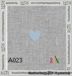 A taped needlepoint canvas with the design: Circle Heart Light Blue.