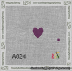 A taped needlepoint canvas with the design: Circle Heart Purple.