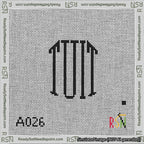 A taped needlepoint canvas with the design: Round TUIT Black on White.