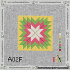A taped needlepoint canvas with the design: Quilt Star Christmas Cream-Red-Green-Yellow.