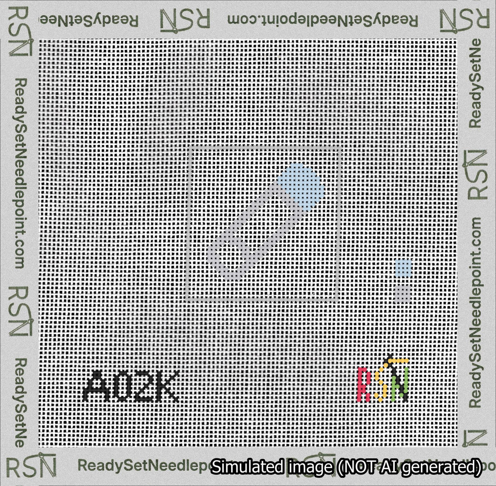 A taped needlepoint canvas with the design: Safety Pin Light Blue.