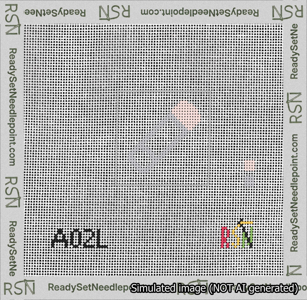 A taped needlepoint canvas with the design: Safety Pin Pink.