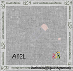 A taped needlepoint canvas with the design: Safety Pin Pink.