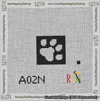 A taped needlepoint canvas with the design: Square Dog Paw Print White on Black.
