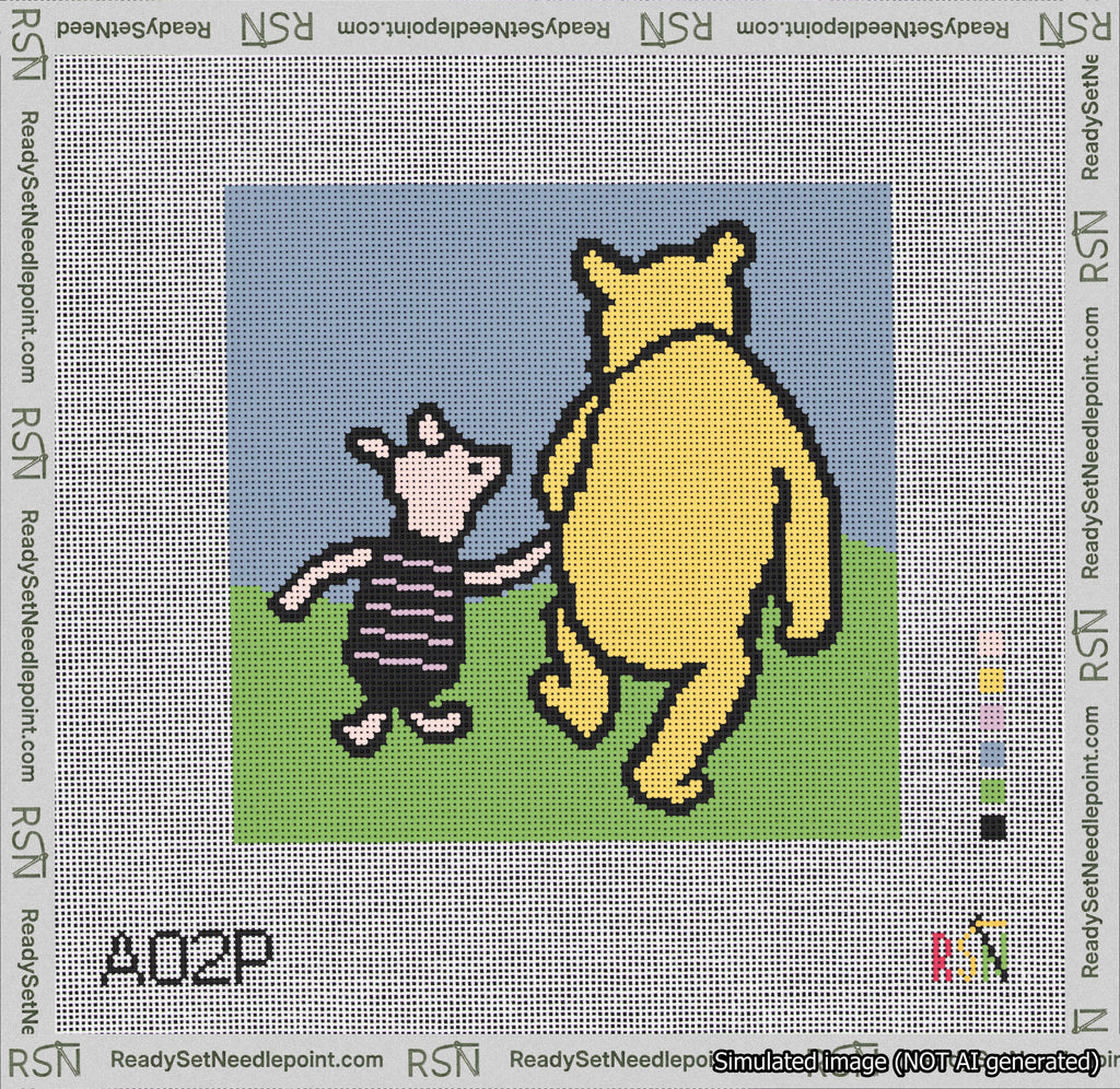 Classic Winnie-the-Pooh and Piglet Holding Hands Needlepoint Canvas Design