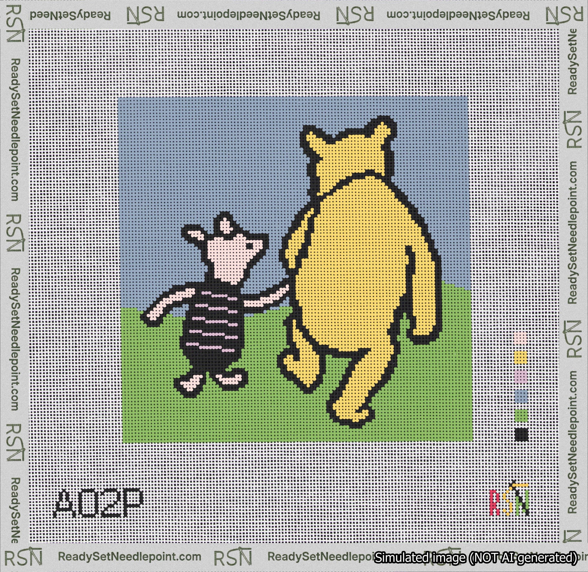 Classic Winnie-the-Pooh and Piglet Holding Hands Needlepoint Canvas Design