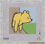 A taped needlepoint canvas with the design: Classic Winnie-the-Pooh Stuck Face Out Color Background.