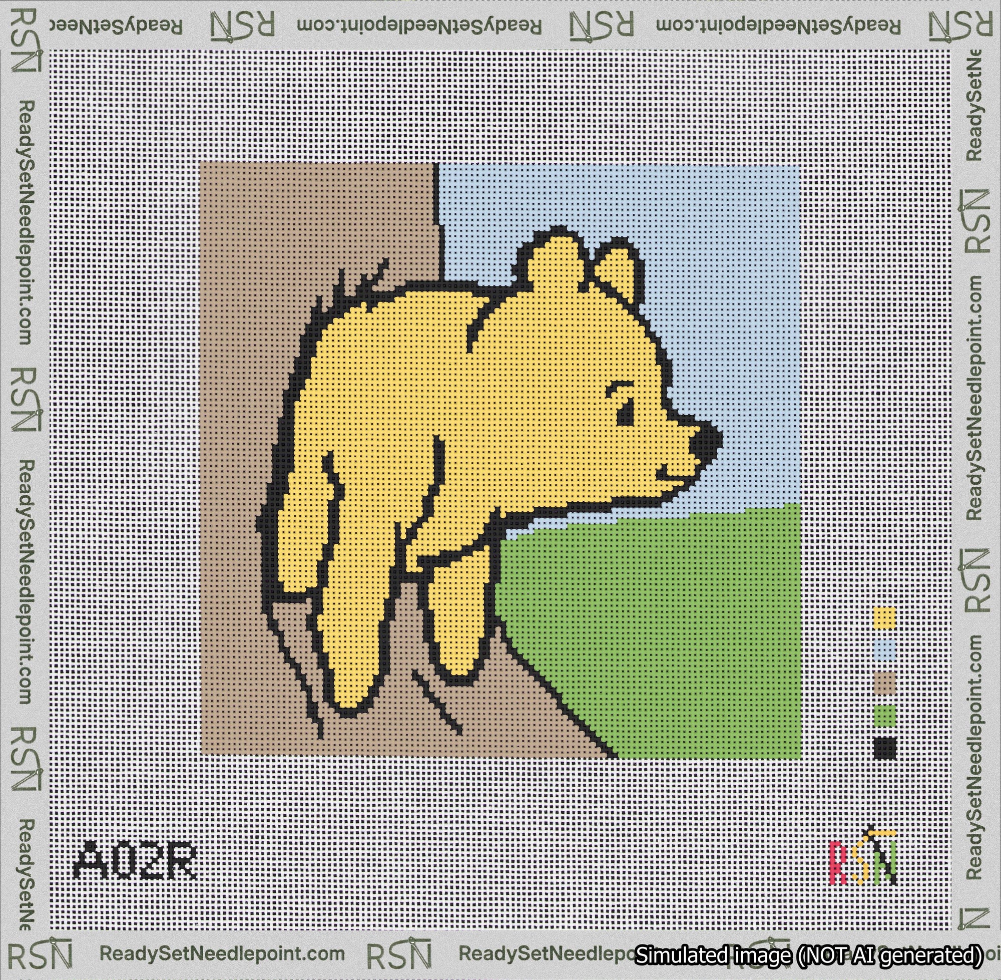 A taped needlepoint canvas with the design: Classic Winnie-the-Pooh Stuck Face Out Color Background.