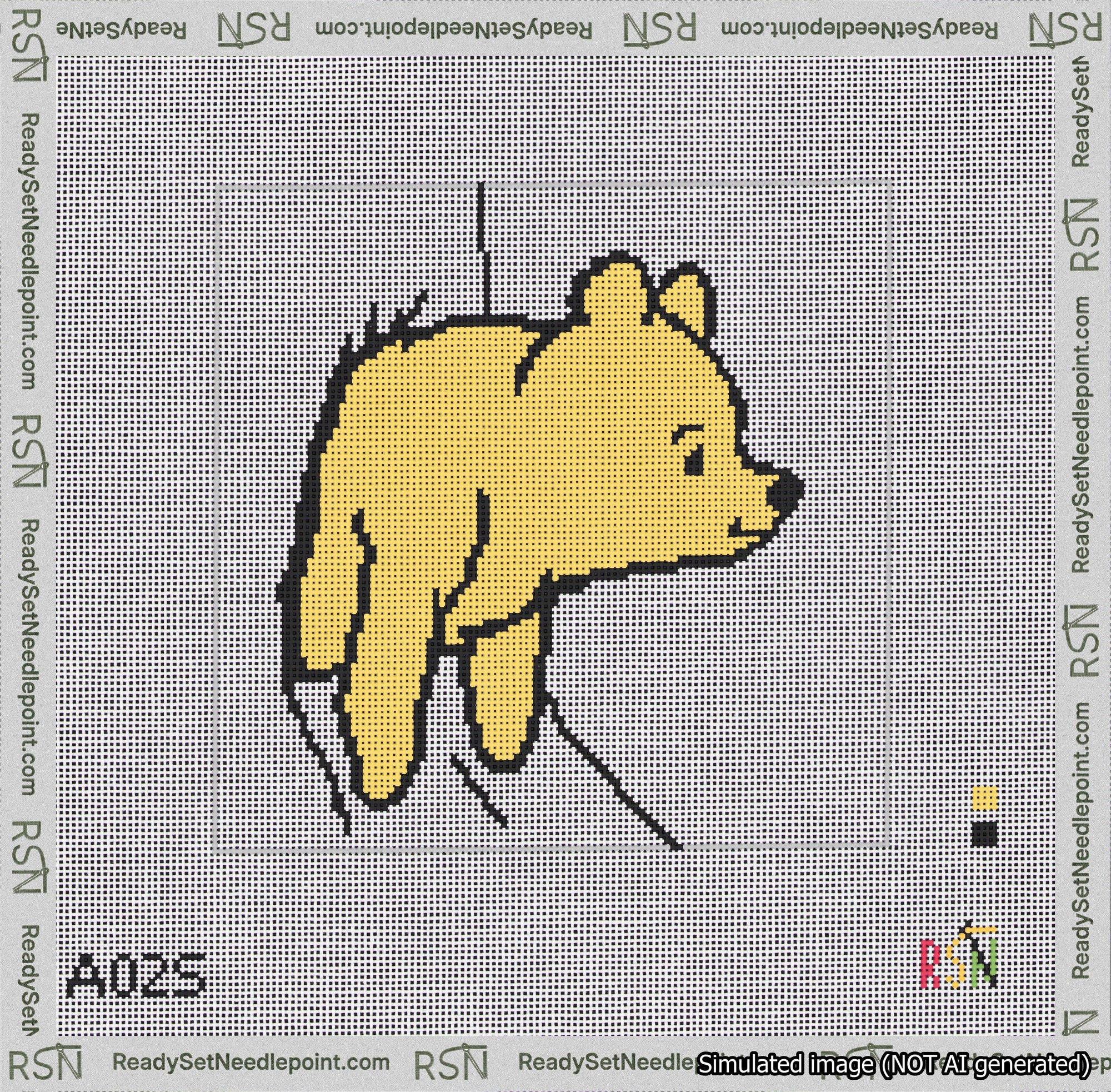 A taped needlepoint canvas with the design: Classic Winnie-the-Pooh Stuck Face Out White Background.