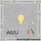 A taped needlepoint canvas with the design: Square Lightbulb.