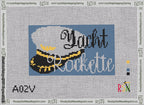 A taped needlepoint canvas with the design: Yacht Rockette Bag Insert.