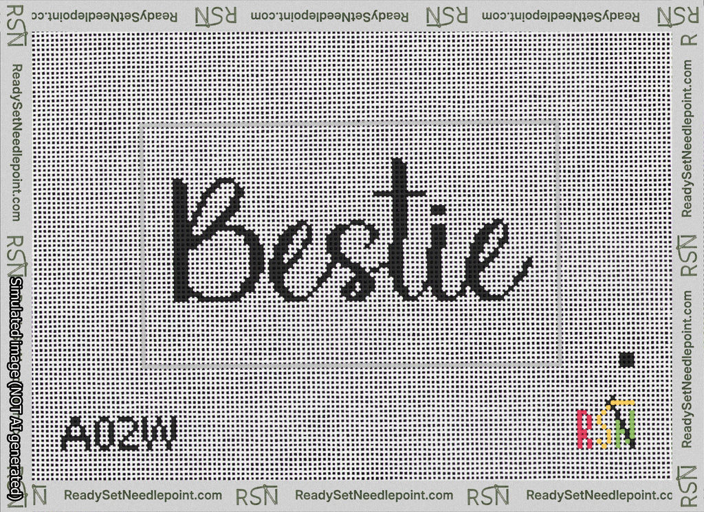 A taped needlepoint canvas with the design: Bestie Bag Insert.