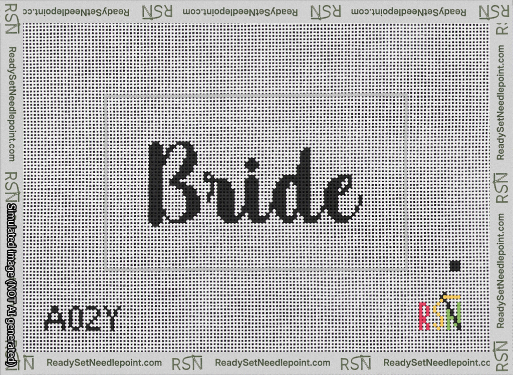 A taped needlepoint canvas with the design: Bride Bag Insert.