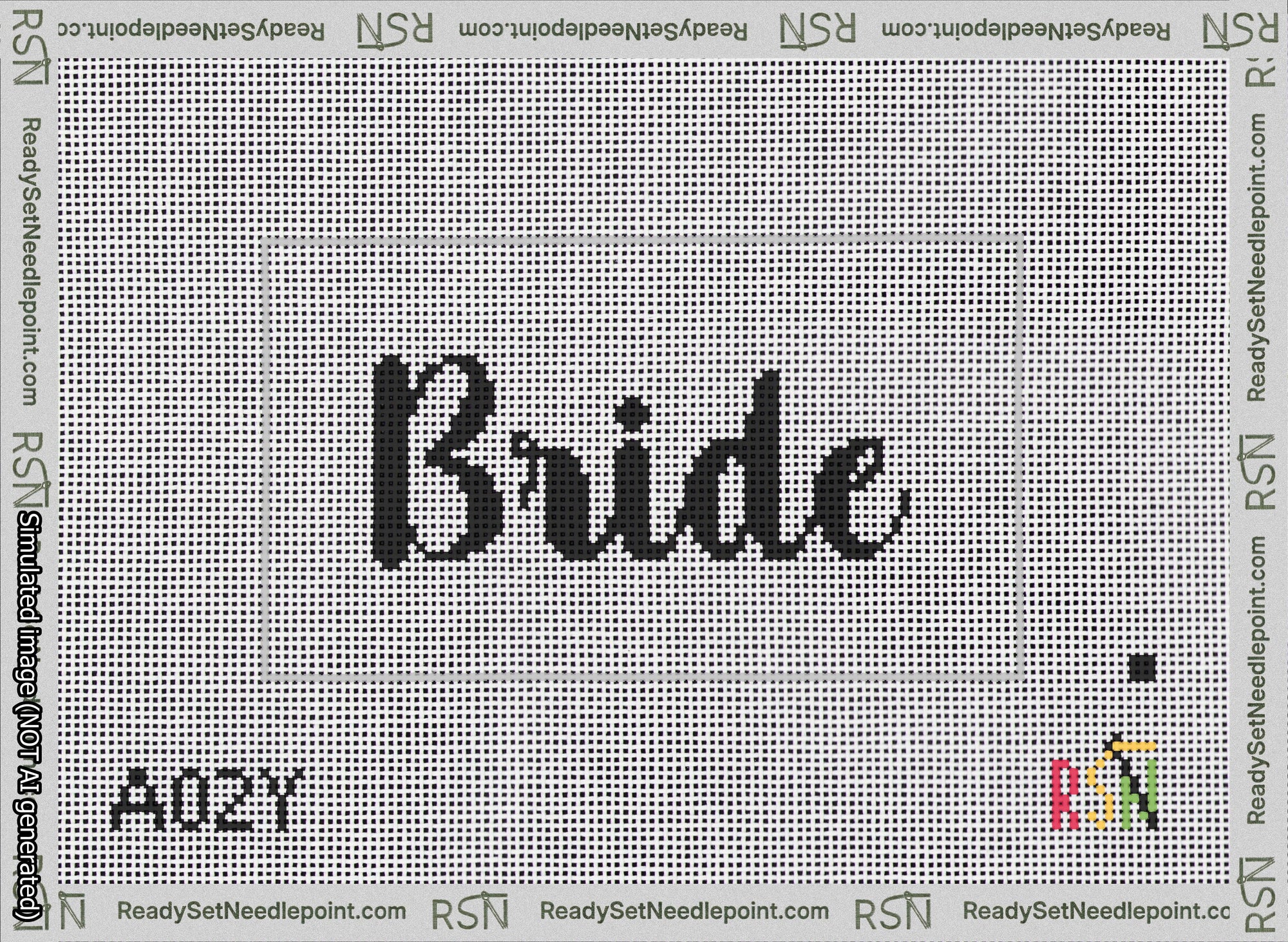 A taped needlepoint canvas with the design: Bride Bag Insert.