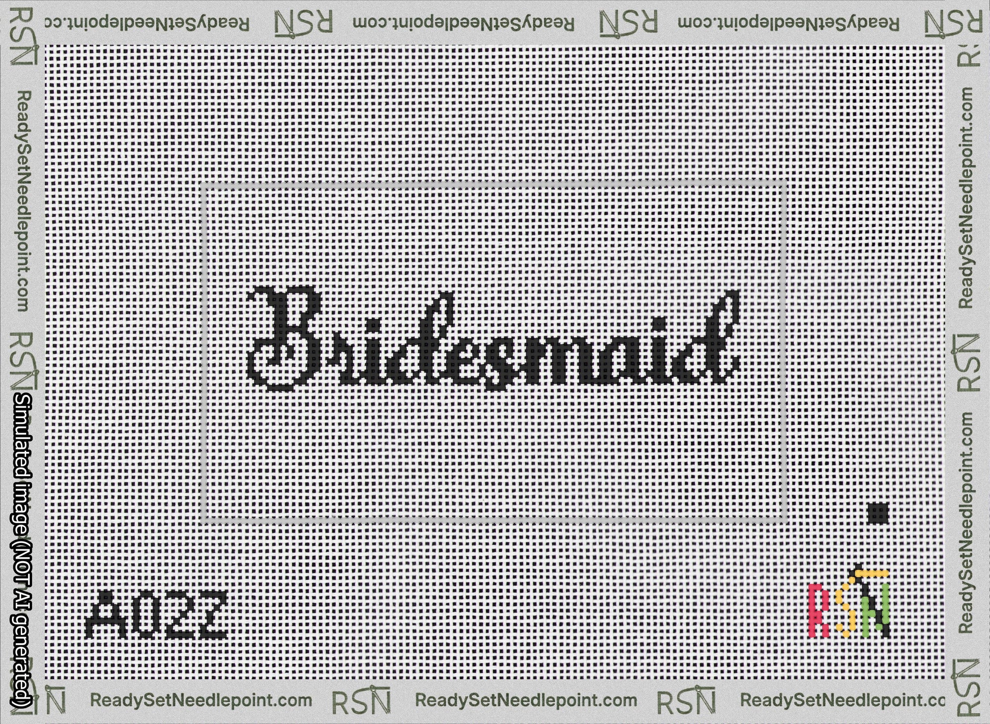 A taped needlepoint canvas with the design: Bridesmaid Bag Insert.