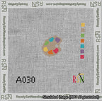 A taped needlepoint canvas with the design: Circle Art Palette.