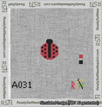 A taped needlepoint canvas with the design: Circle Ladybug.